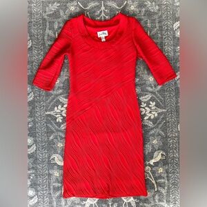 Joseph Ribkoff Red Midi Wavy Textured Bodycon Dress